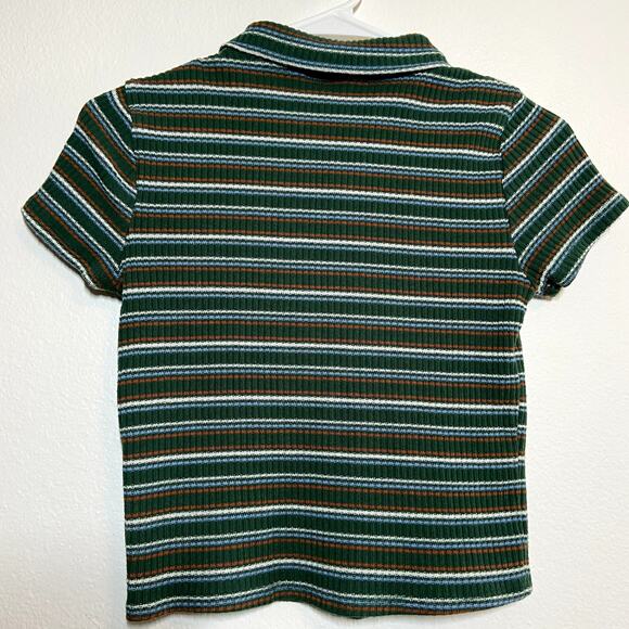 Sky and Sparrow Shirt Ribbed Knit Button Front Short Sleeve Striped Green M - Picture 5 of 5